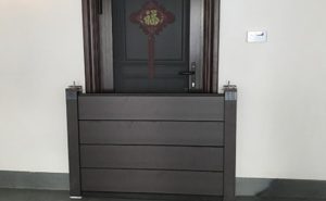 Demountable flood barriers quickly protecting a residential garage from flood water