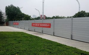 Demountable flood barriers protecting city streets and buildings from urban flooding