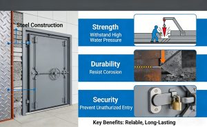Steel flood door advantages including watertight sealing, high strength, and flood protection performance