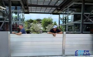 Industrial flood barrier installed at a data center entrance to prevent water intrusion