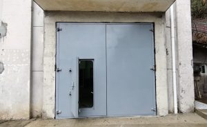 Steel Flood Door installed in building entrance for flood protection
